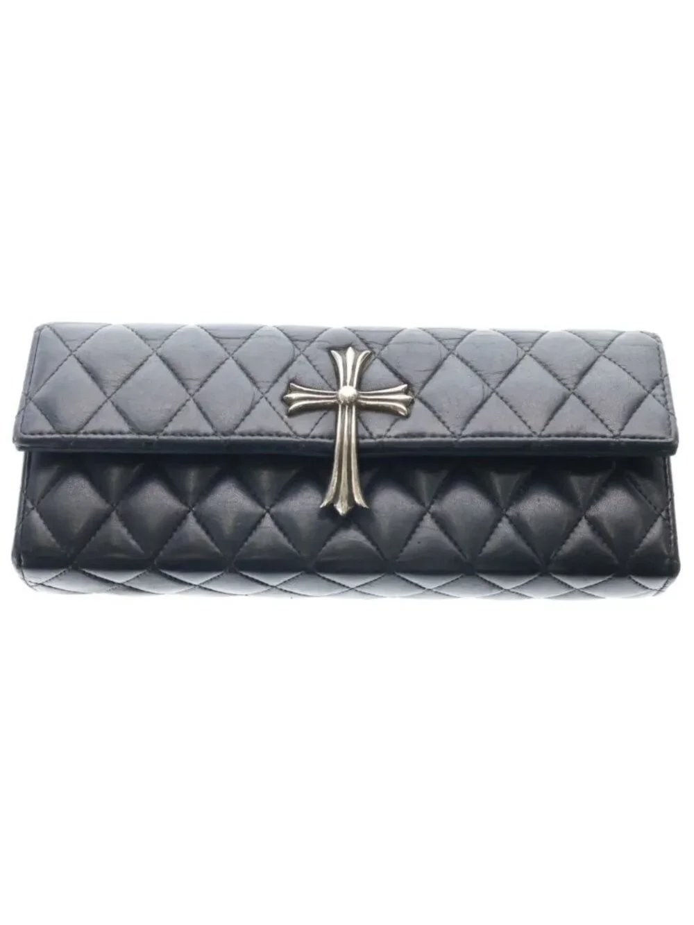 Chrome Hearts Dinner LG CH Cross Leather Handbag Black with Cloth